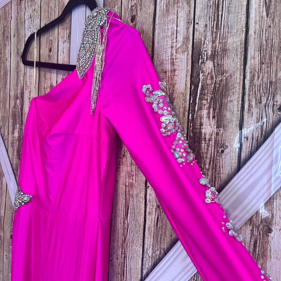 Faviana Pink One-Shoulder Bishop Sleeve Bodycon Dress size 8 (I) - Picture 3 of 10